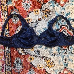 Lace, underwire, unlined bra, navy blue